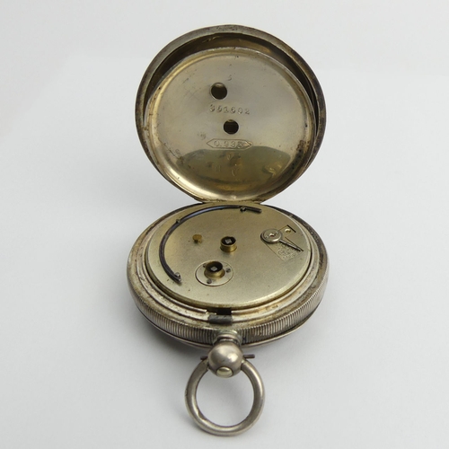 166 - Silver open face, Midland lever, key wind pocket watch, 53 x 75mm. UK Postage £12.