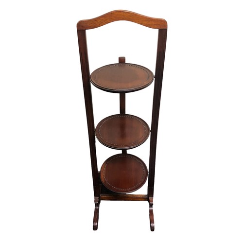 397 - Mahogany 3 tier folding cake stand. 100cm. Collection only.