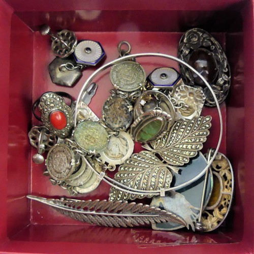 73 - A small collection of silver jewellery items including a pair of enamelled cufflinks, 111 grams UK P... 