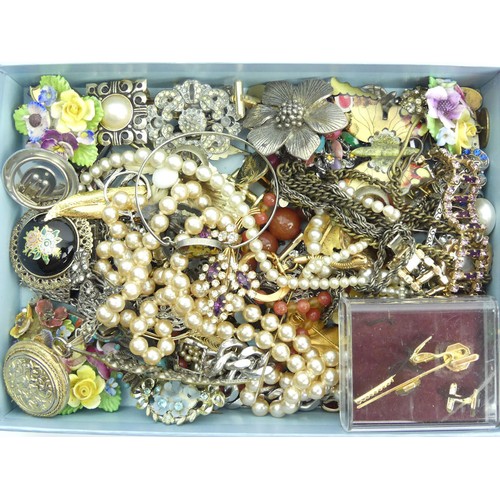 37 - A box of mixed costume jewellery including some silver. UK Postage £12