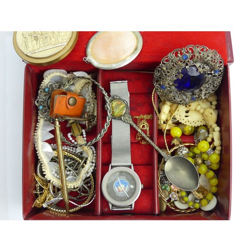 49 - A box of costume jewellery including a 9ct gold chain, UK Postage £12.