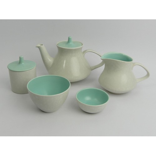 326 - Poole twenty-six piece two tone pottery tea set. Collection Only.