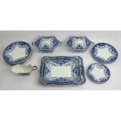 329 - Ford & Sons Argyle pattern blue and white part dinner service, C.1880. Collection Only.