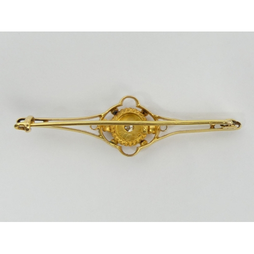 10 - 15ct gold diamond set brooch, 2.7 grams, 13.7mm x 48mm. UK Postage £12.