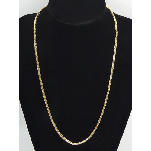 10A - 9ct gold Byzantine link chain necklace, 28 grams, 62cm long, 2.6mm wide. UK Postage £12.