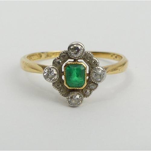 2 - 18ct Gold emerald and diamond ring, 2 grams, 10.3mm size N. UK Postage £12.