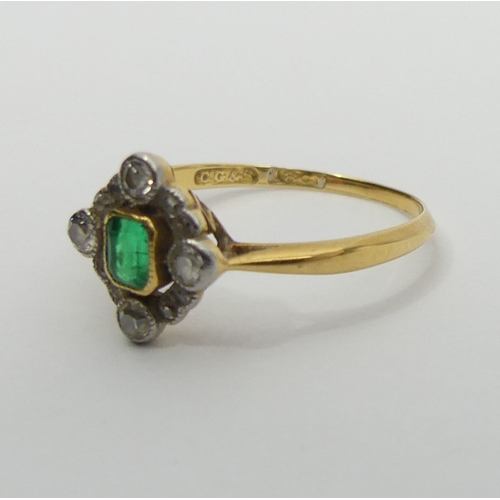 2 - 18ct Gold emerald and diamond ring, 2 grams, 10.3mm size N. UK Postage £12.