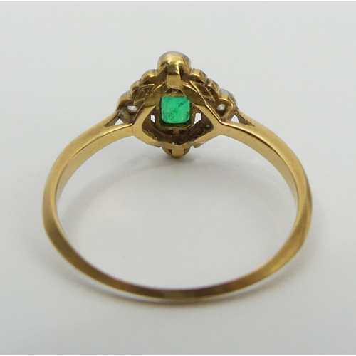 2 - 18ct Gold emerald and diamond ring, 2 grams, 10.3mm size N. UK Postage £12.