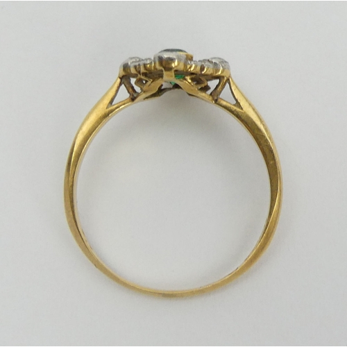 2 - 18ct Gold emerald and diamond ring, 2 grams, 10.3mm size N. UK Postage £12.