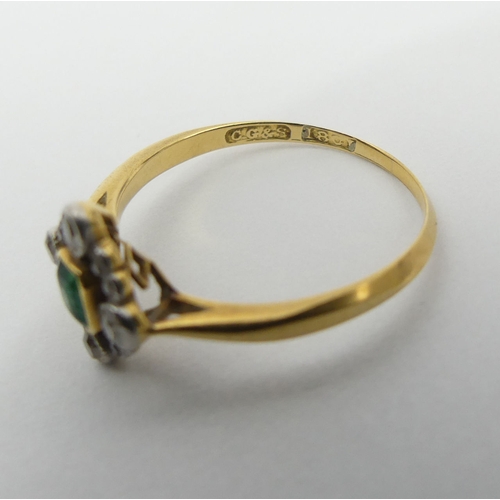 2 - 18ct Gold emerald and diamond ring, 2 grams, 10.3mm size N. UK Postage £12.