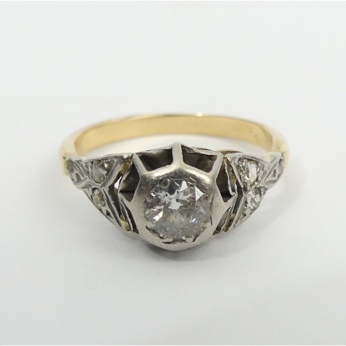 20 - 18ct gold diamond solitaire with diamond set shoulders, (1/2ct centre stone), 3.5 grams, 8.8mm, size... 