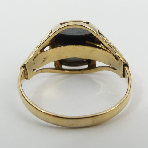 7 - 9ct gold intaglio set adjustable size ring, 4 grams, 14mm, size T-X. UK Postage £12.