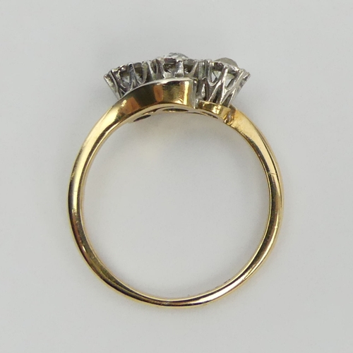 8 - 18ct gold three stone diamond ring (approx 1/2 ct), 3.8 grams, 7.5mm, size P1/2. UK Postage £12.