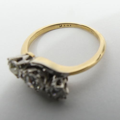 8 - 18ct gold three stone diamond ring (approx 1/2 ct), 3.8 grams, 7.5mm, size P1/2. UK Postage £12.