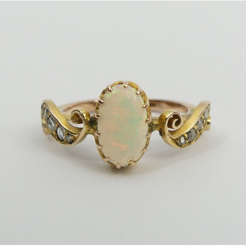 28 - 18ct & 14ct gold opal and diamond ring, 2.9 grams, 10.3mm, size L1/2. UK Postage £12.