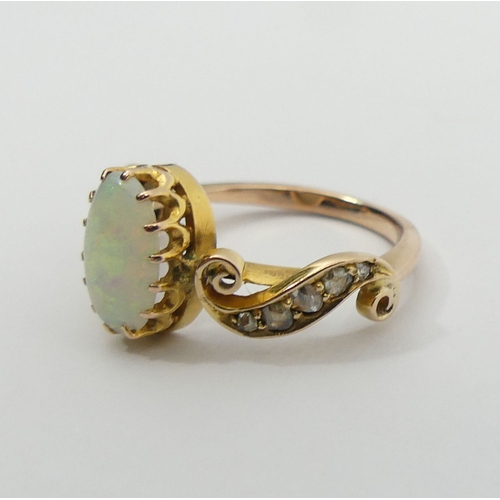 28 - 18ct & 14ct gold opal and diamond ring, 2.9 grams, 10.3mm, size L1/2. UK Postage £12.