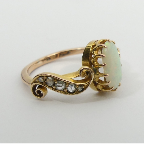 28 - 18ct & 14ct gold opal and diamond ring, 2.9 grams, 10.3mm, size L1/2. UK Postage £12.