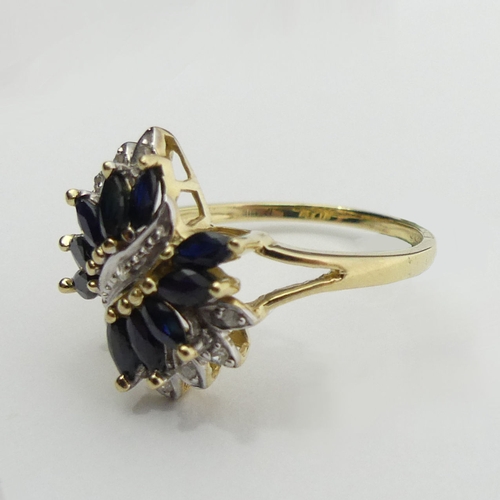 30 - 9ct gold sapphire and diamond ring, 3 grams, 16.1mm, size P. UK Postage £12.