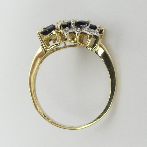 30 - 9ct gold sapphire and diamond ring, 3 grams, 16.1mm, size P. UK Postage £12.