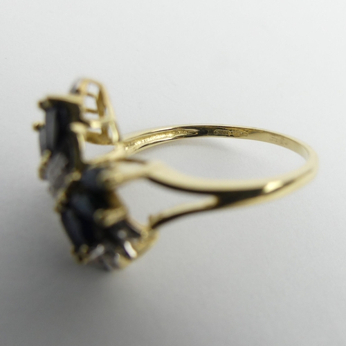 30 - 9ct gold sapphire and diamond ring, 3 grams, 16.1mm, size P. UK Postage £12.