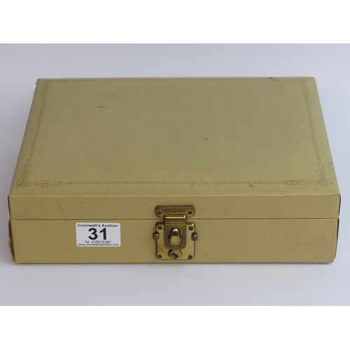 31 - A jewellery box and contents including silver bracelets, lockets, lava cameo brooch, rings and penda... 