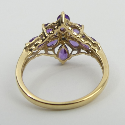 35 - 9ct gold amethyst and diamond ring, 2 grams, size M. UK Postage £12.