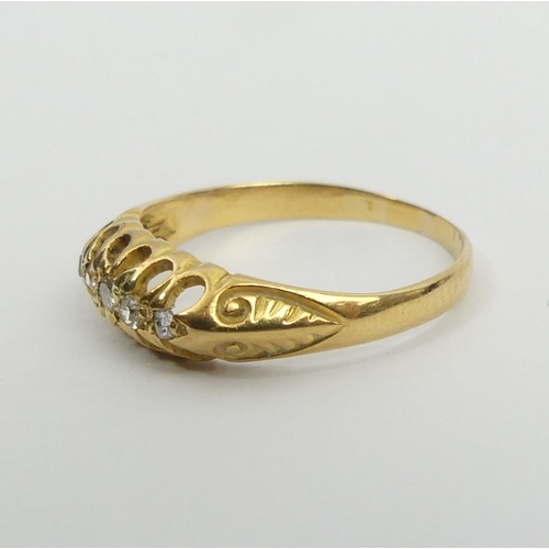 41 - 18ct gold five stone diamond ring, Chester 1913, 1.9 grams. UK Postage £12.