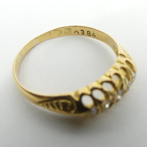 41 - 18ct gold five stone diamond ring, Chester 1913, 1.9 grams. UK Postage £12.