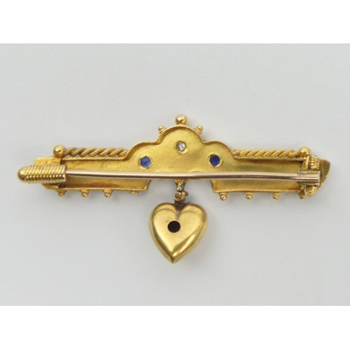 42 - 15ct gold saphhire and diamond brooch, 2.9 grams. UK Postage £12.