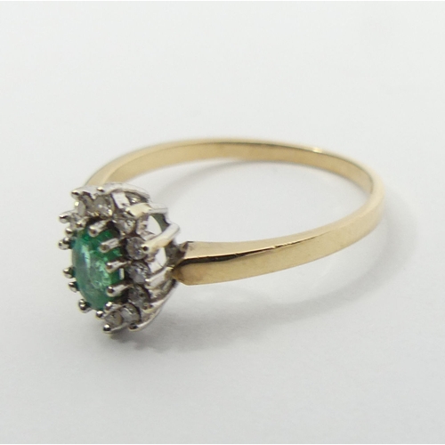 45 - 9ct gold emerald and diamond ring, 1.7 grams, 9.3mm, size N 1/2. UK Postage £12.