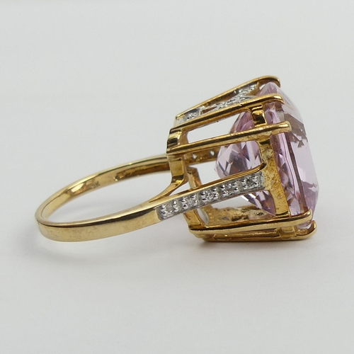 58 - 9ct gold pink topaz and diamond ring, 8.2 grams, 16.4mm, size N 1/2.  UK Postage £12