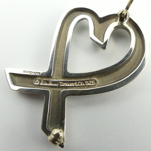 75 - Tiffany & Co sterling silver Paloma Picasso loving heart brooch, London 1999, 8.6 grams, 35mm. UK Po... 