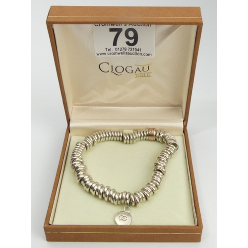 79 - Clogau silver ring expandable bracelet with rose gold vermeil highlight, 55 grams. UK Postage £12