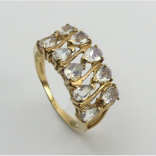 90 - 9ct gold moonstone ten stone ring, 2.6 grams, 8mm, size N1/2. UK Postage £12.