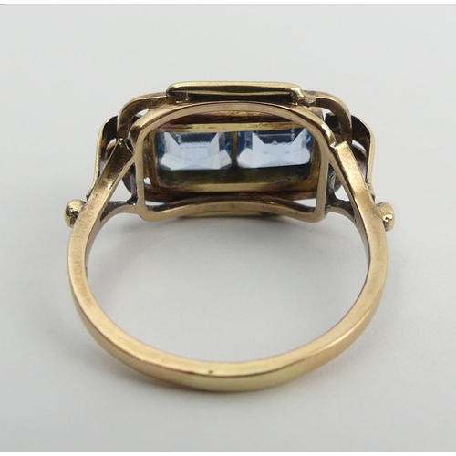 96 - 14ct gold two stone ring, 3.3 grams, 11.5mm, size M. UK Postage £12.