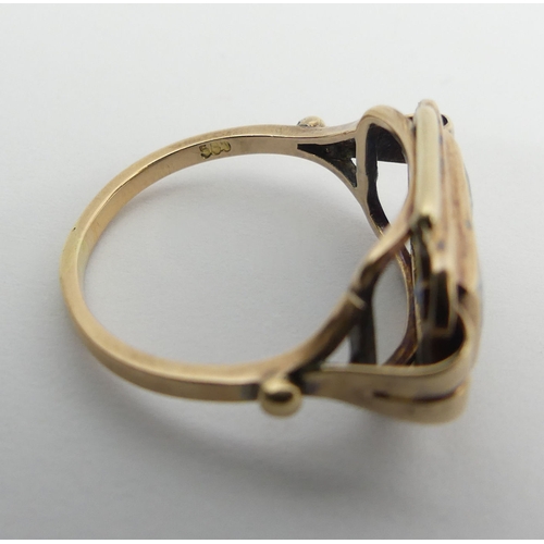 96 - 14ct gold two stone ring, 3.3 grams, 11.5mm, size M. UK Postage £12.