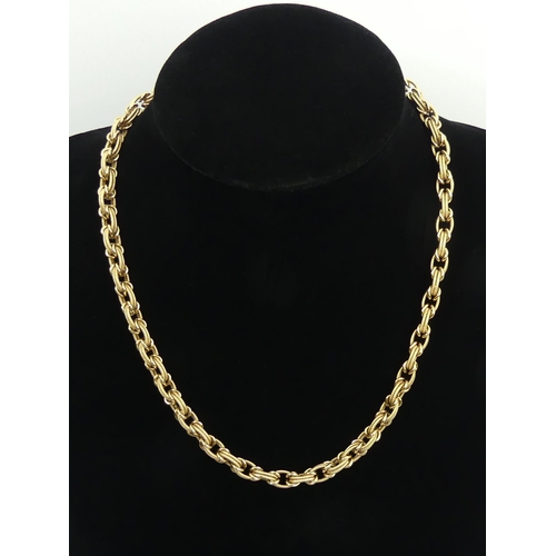 97 - Solid 9ct gold Byzantine type link chain necklace, 51.1 grams, 47cm, 6.4mm. UK Postage £12.