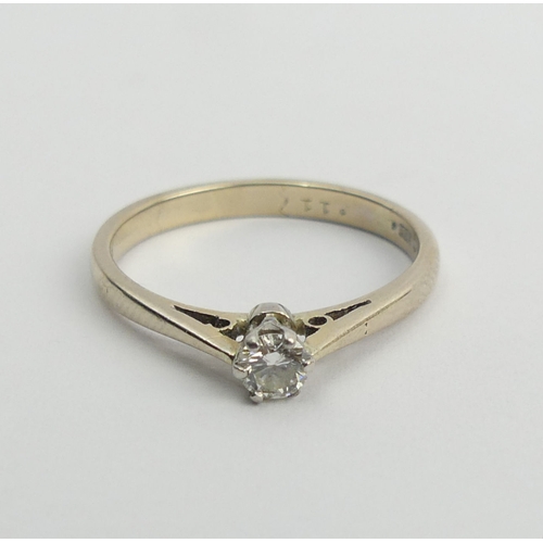 101 - 18ct gold single stone diamond ring, 2 grams, 3.6mm, size L1/2.  UK Postage £12.