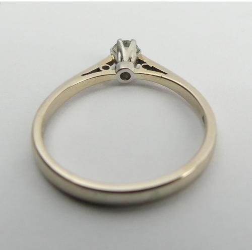 101 - 18ct gold single stone diamond ring, 2 grams, 3.6mm, size L1/2.  UK Postage £12.