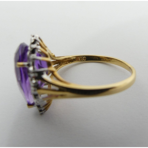 102 - 18ct gold amethyst and diamond ring, 4 grams, 18.3mm size N1/2.  UK Postage £12.