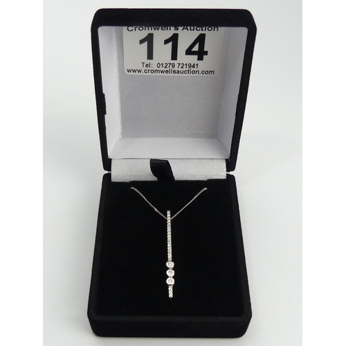 114 - 18ct white gold diamond pendant and chain, 3.5 grams, pendant 39mm, chain 43cm. UK Postage £12.