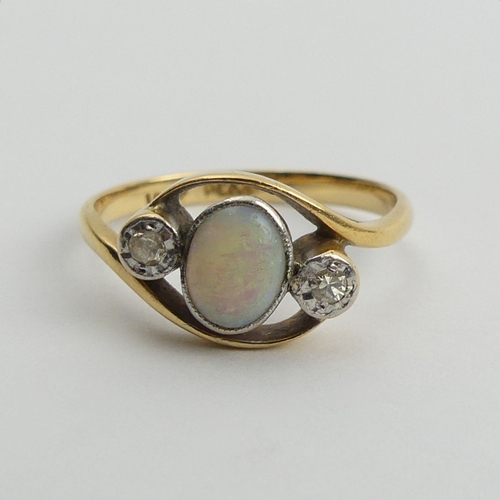 125 - 18ct gold opal and diamond ring, 2.2 grams, 8.6mm, size K 1/2