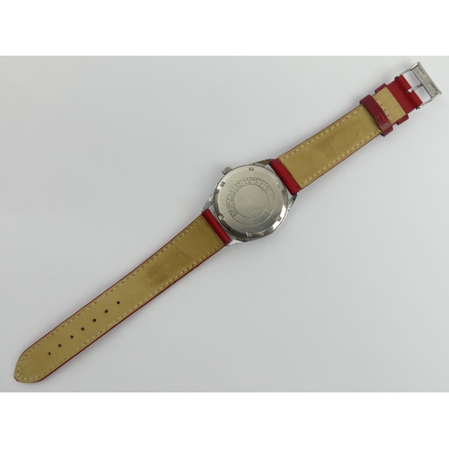 127 - Avia Olympic 17 jewel manual wind gents watch on a red leather strap, 36mm inc. crown. UK Postage £1... 