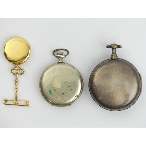 135 - Silver pair case pocket watch, London 1811, a nickel cased pocket watch and a gold plated example. U... 