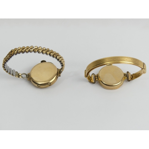 139 - Two 9ct gold watches, one with a stone set bezel both on a gold plated straps, 27+29mm inc. crowns. ... 