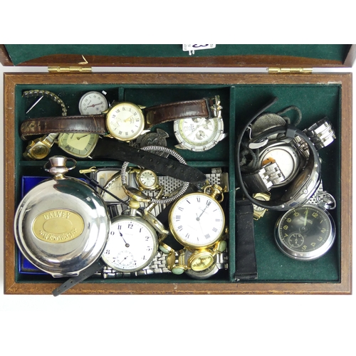 143 - A box of mixed watches including Rotary and a Smiths Empire pocket watch and a ladies Omega. UK Post... 