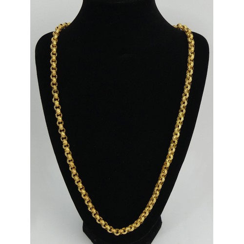 90B - 9ct gold ornate belcher link chain 29 gram necklace, 62 cm x 6.7 mm. UK Postage £12.