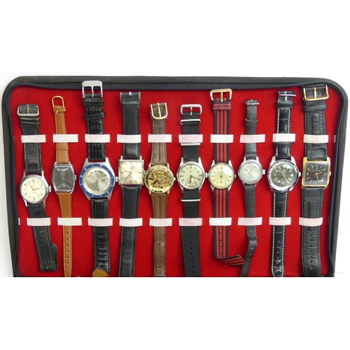 151 - A case of twenty mens watches on leather straps. UK Postage £15.