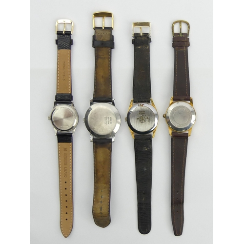 155 - Four gents manual wind watches, Zenith, Buler, Exacto, and Bravingtons, 32mm-40mm inc. crowns. UK Po... 