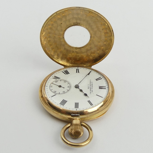 163A - Gents 14ct half hunter pocket watch 73 grams gross, 68 x 49cm. UK Postage £12.